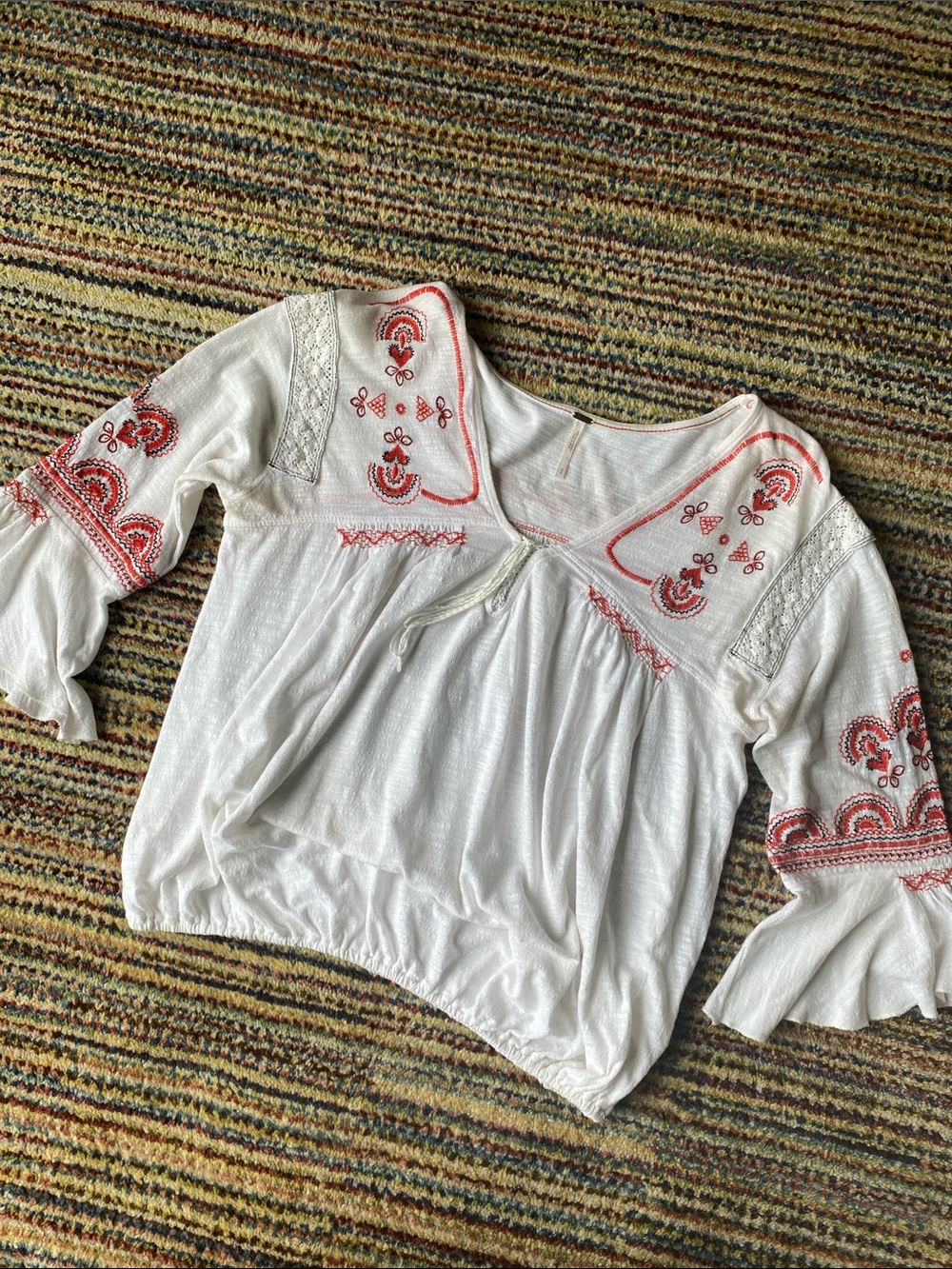 Free People White Tunic with Red Embroidered Detail